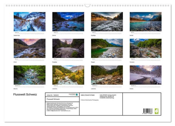 Produktbild: Flusswelt Schweiz (Wandkalender 2026 DIN A2 quer), CALVENDO Monatskalender