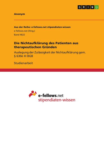 Produktbild: Die Nichtaufkl&auml;rung des Patienten aus therapeutischen Gr&uuml;nden