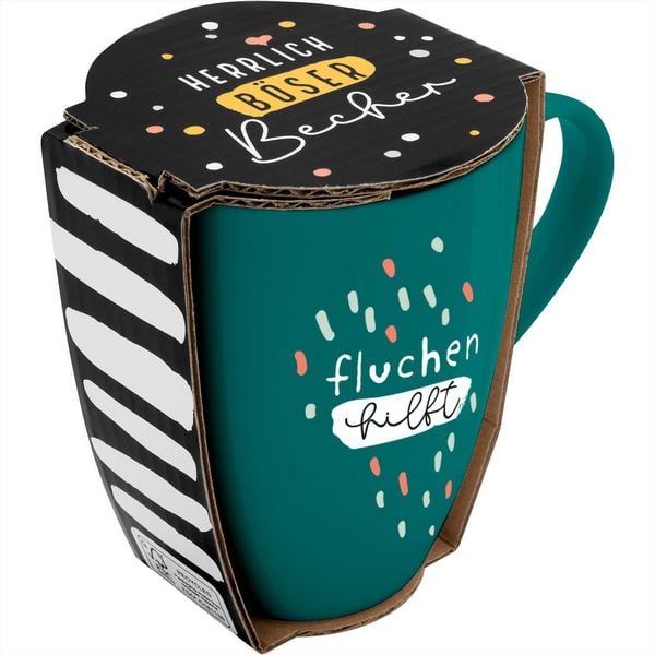 Produktbild: Tasse mit Motivdruck "fluchen hilft", mit Banderole