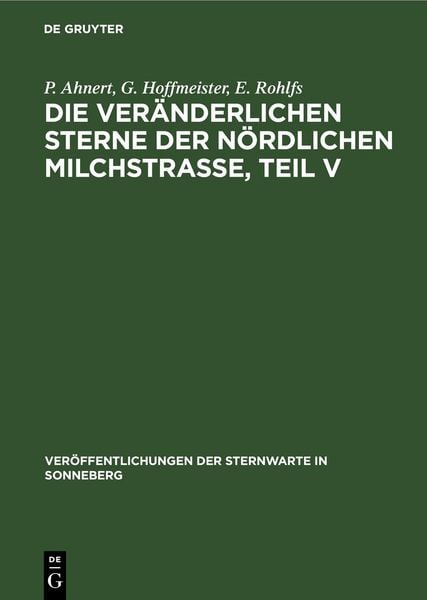 Produktbild: Die ver&auml;nderlichen Sterne der n&ouml;rdlichen Milchstra&szlig;e, Teil V