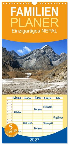 Produktbild: Familienplaner 2027 - Einzigartiges NEPAL mit 5 Spalten (Wandkalender, 21 x 45 cm) CALVENDO