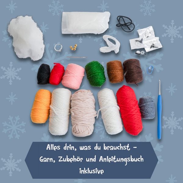 Produktbild: In der Weihnachtsh&auml;klerei - Der Adventskalender mit Material und Anleitungsbuch f&uuml;r 24 H&auml;kelprojekte