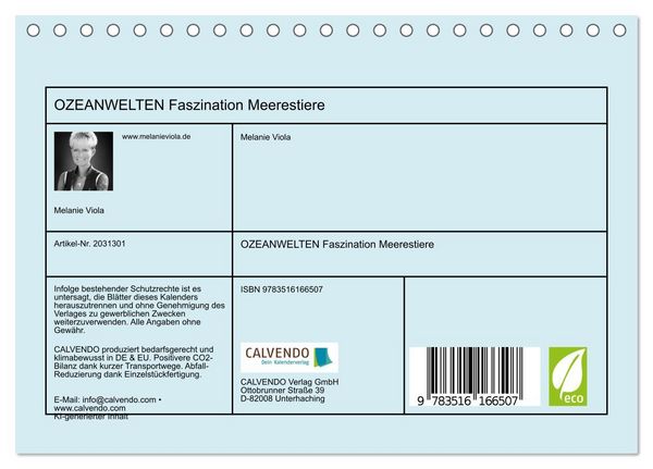 Produktbild: OZEANWELTEN Faszination Meerestiere (Tischkalender 2026 DIN A5 quer), CALVENDO Monatskalender