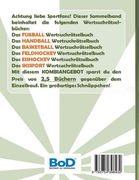 Produktbild: Wortsuchr&auml;tsel 6 in 1 Sammelband Fu&szlig;ball, Feldhockey, Eishockey, Handball, Basketball, Skisport