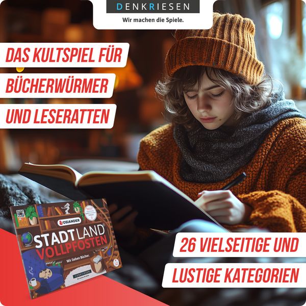 Produktbild: DENKRIESEN - Stadt Land Vollpfosten&reg; Thalia Edition &ndash; Osiander "Wir lieben B&uuml;cher." &brvbar; A4 Spielblock