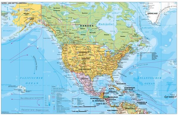 Produktbild: Nord- und Mittelamerika politisch, Wandkarte / Poster