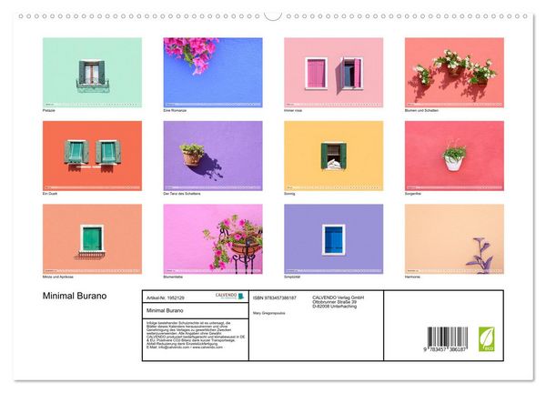 Produktbild: Minimal Burano (hochwertiger Premium Wandkalender 2026 DIN A2 quer), Kunstdruck in Hochglanz