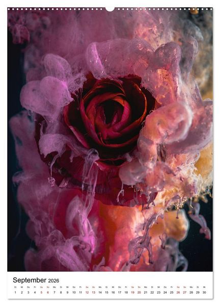 Produktbild: Spiel der Farben - Bl&uuml;ten unter Wasser mit Acrylfarben (Wandkalender 2026 DIN A2 hoch), CALVENDO Monatskalender