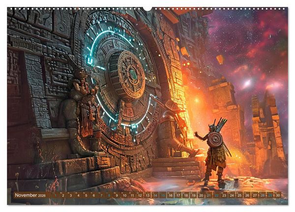 Produktbild: Sternenkrieger - Science Fiction Visionen der Maya und Azteken (Wandkalender 2026 DIN A2 quer), CALVENDO Monatskalender