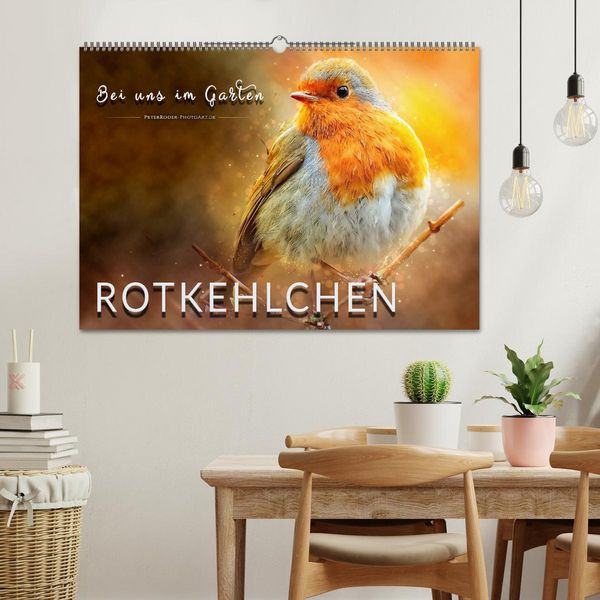 Produktbild: Bei uns im Garten - Rotkehlchen (Wandkalender 2026 DIN A2 quer), CALVENDO Monatskalender