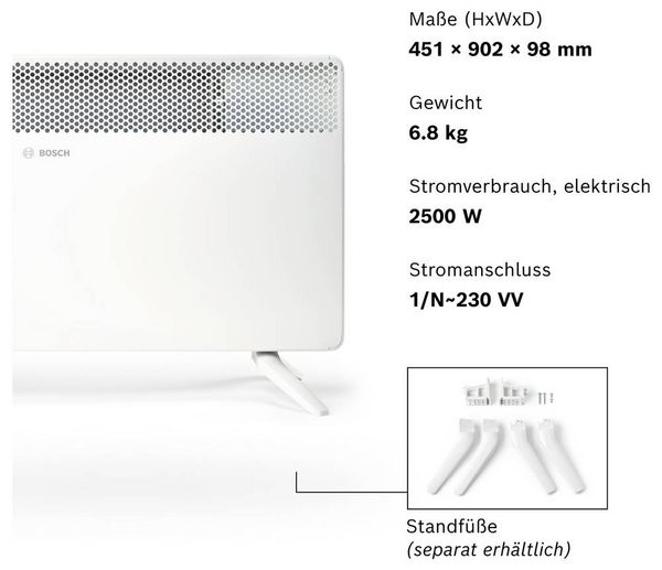 Produktbild: Bosch Home Comfort 7738345647 HC4000-25 Konvektor 2500W Wei&szlig;