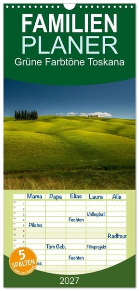 Produktbild: Familienplaner 2027 - Gr&uuml;ne Farbt&ouml;ne Toskana mit 5 Spalten (Wandkalender, 21 x 45 cm) CALVENDO