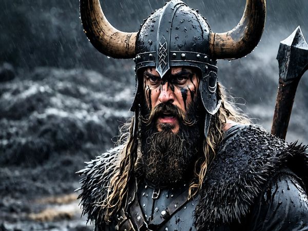 Produktbild: CALVENDO Puzzle Grimmiger Wikingerkrieger mit geh&ouml;rntem Helm | 1000 Teile Lege-Gr&ouml;&szlig;e 64x48cm Foto-Puzzle f&uuml;r gl&uuml;ckliche Stunden