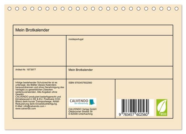 Produktbild: Mein Brotkalender (Tischkalender 2026 DIN A5 quer), CALVENDO Monatskalender