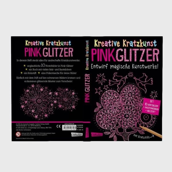 Produktbild: Kratzbilder f&uuml;r Kinder: Kreative Kratzkunst: Pink Glitzer: Set mit 10 Kratzbildern, Anleitungsbuch und Holzstift