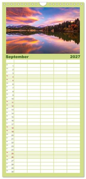 Produktbild: Familienplaner 2027 - Alpenseen - Berge im Spiegel mit 5 Spalten (Wandkalender, 21 x 45 cm) CALVENDO