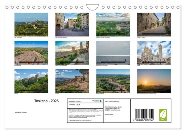 Produktbild: Toskana - 2026 (Wandkalender 2026 DIN A4 quer), CALVENDO Monatskalender