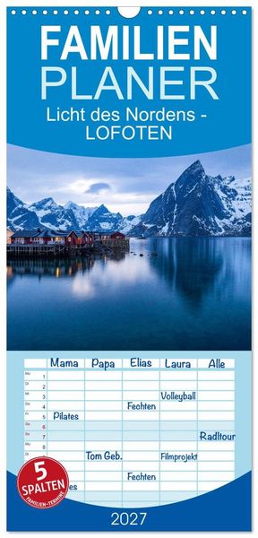 Produktbild: Familienplaner 2027 - Licht des Nordens - LOFOTEN mit 5 Spalten (Wandkalender, 21 x 45 cm) CALVENDO