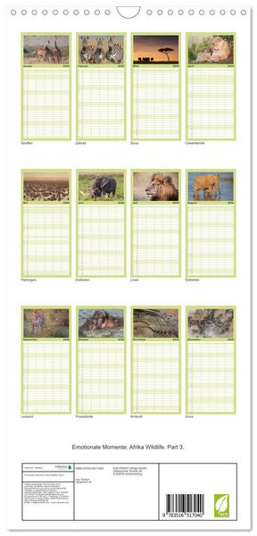 Produktbild: Familienplaner 2026 - Emotionale Momente: Afrika Wildlife. Part 3. mit 5 Spalten (Wandkalender, 21 x 45 cm) CALVENDO
