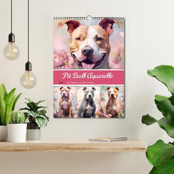 Produktbild: Pit Bull Aquarelle. Illustrationen von tollen Hunden (Wandkalender 2026 DIN A3 hoch), CALVENDO Monatskalender