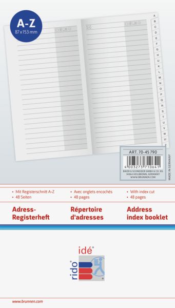 Produktbild: Adress-Registerheft | 8,7&times;15,3 cm, Karton, wei&szlig;