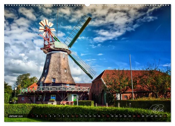 Produktbild: Friesland - Die Friesische M&uuml;hlenstra&szlig;e (hochwertiger Premium Wandkalender 2026 DIN A2 quer), Kunstdruck in Hochglanz
