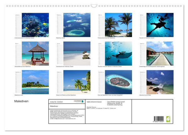 Produktbild: Malediven (Wandkalender 2026 DIN A2 quer), CALVENDO Monatskalender