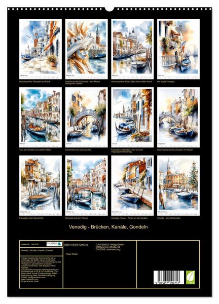 Produktbild: Venedig - Br&uuml;cken, Kan&auml;le, Gondeln (hochwertiger Premium Wandkalender 2026 DIN A2 hoch), Kunstdruck in Hochglanz