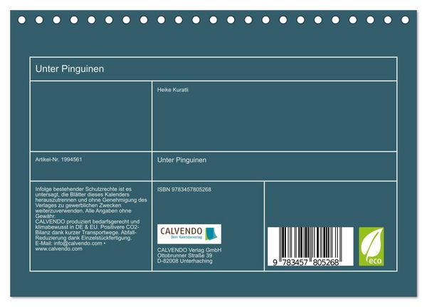 Produktbild: Unter Pinguinen (Tischkalender 2026 DIN A5 quer), CALVENDO Monatskalender