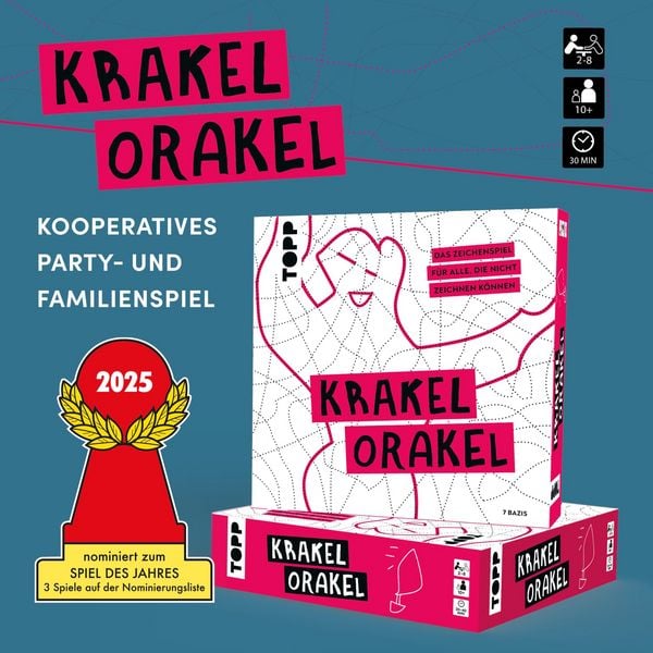 Produktbild: Krakel-Orakel &ndash; Das Zeichenspiel f&uuml;r alle, die nicht zeichnen k&ouml;nnen. Nominiert zum Spiel des Jahres 2025