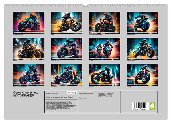 Produktbild: Coole KI-generierte MOTORR&Auml;DER (hochwertiger Premium Wandkalender 2026 DIN A2 quer), Kunstdruck in Hochglanz