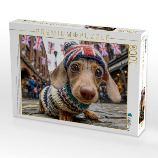 Produktbild: CALVENDO Puzzle S&uuml;&szlig;er Dackel in London - witziges Hundepuzzle f&uuml;r Fans von Gro&szlig;britannien | 1000 Teile Lege-Gr&ouml;&szlig;e 64x48cm Foto-Puzzle f&uuml;r gl&uuml;ckliche Stunden
