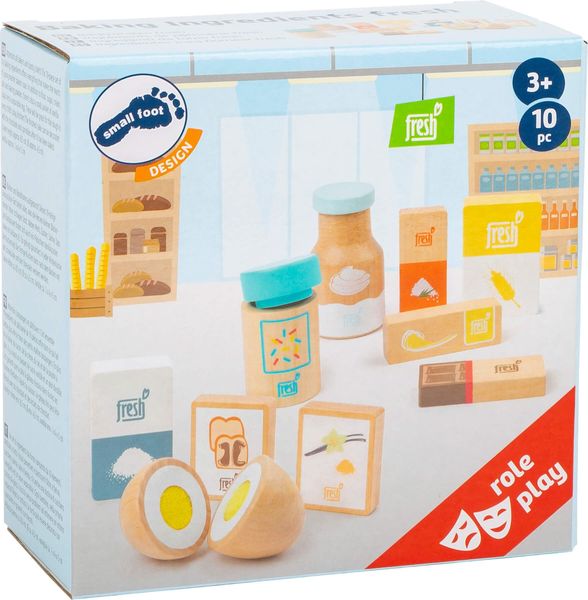 Small foot 11442 - Backzutaten-Set Fresh für Kaufladen/Kinderküche, Holz, 10-teilig