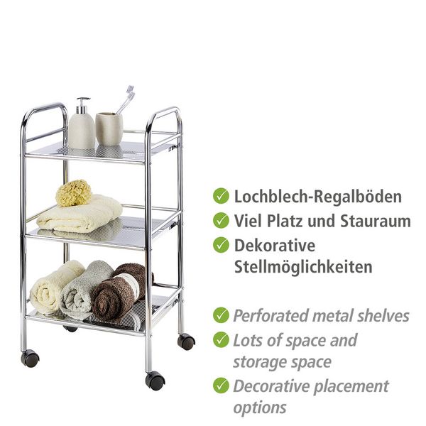 Produktbild: Rollwagen Exclusiv mit 3 Ablagen, aus verchromtem Stahl