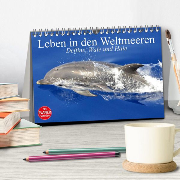 Produktbild: Leben in den Weltmeeren. Delfine, Wale und Haie (Tischkalender 2026 DIN A5 quer), CALVENDO Monatskalender