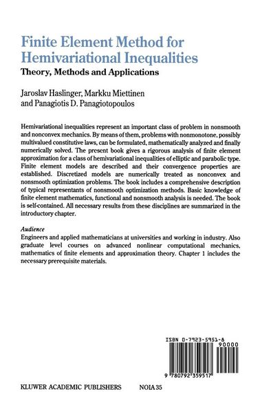 Produktbild: Finite Element Method for Hemivariational Inequalities