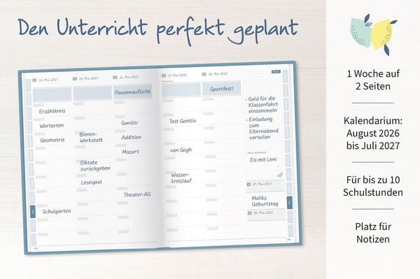 Produktbild: Mein Lehrerplaner A4+ &ndash; Hardcover &ndash; Lehrerkalender f&uuml;r das Schuljahr 2026/2027 &ndash; Zitronentanz
