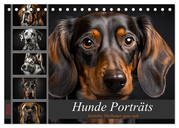 Hunde Porträts (Tischkalender 2026 DIN A5 quer), CALVENDO Monatskalender