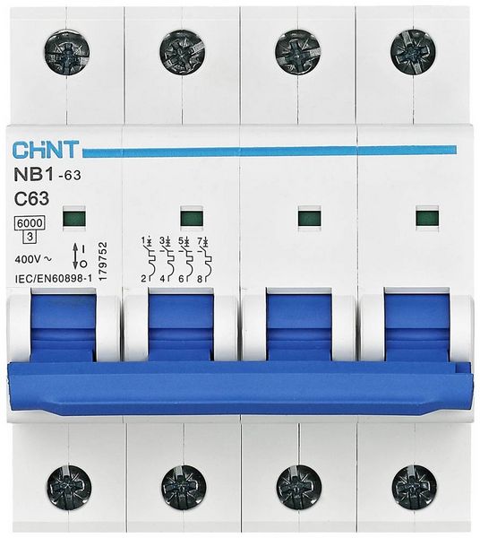Produktbild: Chint 179750 NB1-63 4P C50 6kA DB Leitungsschutzschalter 4polig 50A 240 V, 415V