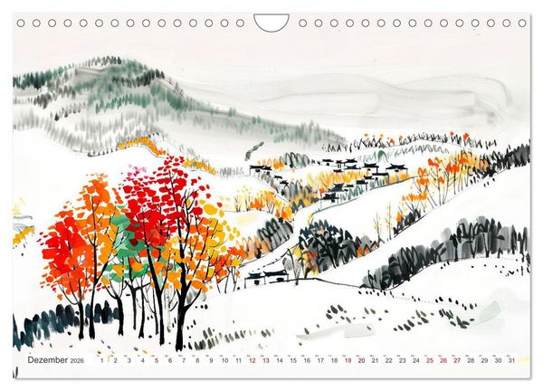 Produktbild: Fernost Impressionen - Tempel und Landschaften in KI-Tuschekunst (Wandkalender 2026 DIN A4 quer), CALVENDO Monatskalender