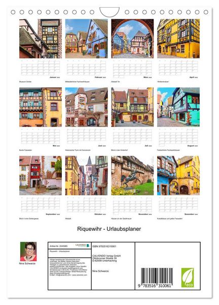 Produktbild: Riquewihr - Urlaubsplaner (Wandkalender 2026 DIN A4 hoch), CALVENDO Monatskalender
