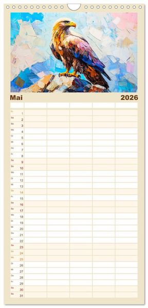 Produktbild: Familienplaner 2026 - Greifv&ouml;gel. Majest&auml;tische Luftakrobaten in &Ouml;loptik mit 5 Spalten (Wandkalender, 21 x 45 cm) CALVENDO