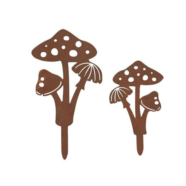 Produktbild: Gartenstecker Pilze, 2er Set, wetterbest&auml;ndig, mit Edelrost-Effekt