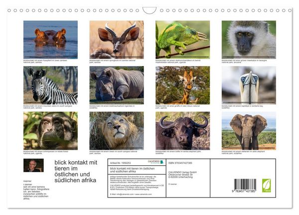 Produktbild: blick kontakt mit tieren im &ouml;stlichen und s&uuml;dlichen afrika (Wandkalender 2026 DIN A3 quer), CALVENDO Monatskalender