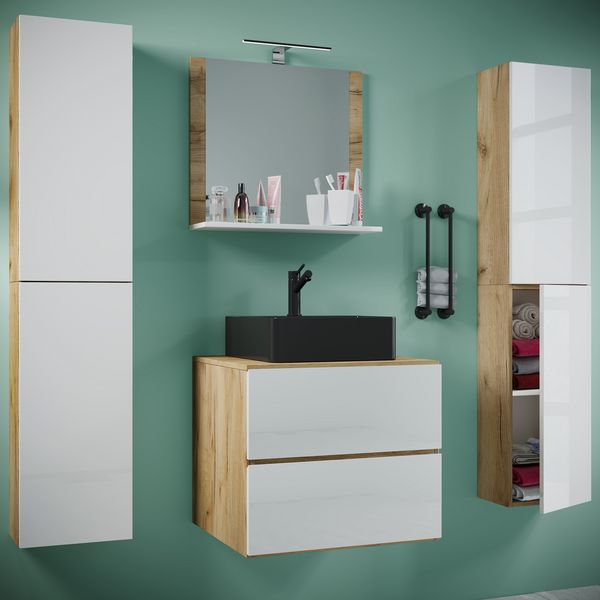 Produktbild: 5-tlg Waschtisch Badm&ouml;bel 60cm Lendas XL Schublade