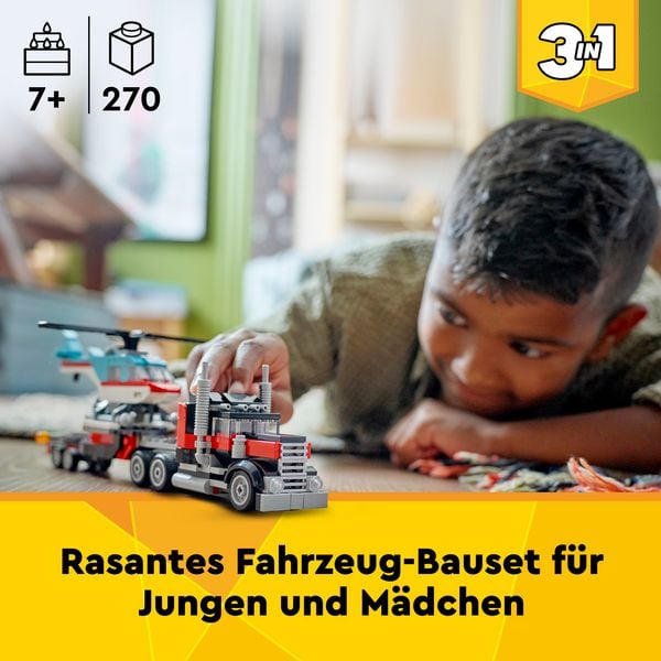 Produktbild: LEGO Creator 3in1 31146 Tieflader mit Hubschrauber, LKW-Spielzeug