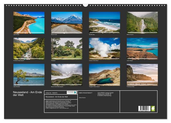 Produktbild: Neuseeland - Am Ende der Welt (Wandkalender 2026 DIN A2 quer), CALVENDO Monatskalender