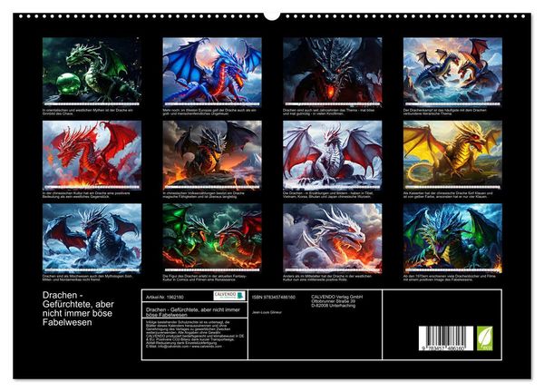 Produktbild: Drachen - Gef&uuml;rchtete, aber nicht immer b&ouml;se Fabelwesen (hochwertiger Premium Wandkalender 2026 DIN A2 quer), Kunstdruck in Hochglanz