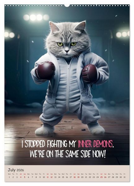 Produktbild: LUNATIC CATS Enjoy hilarious and wacky sayings (Wall Calendar 2026 DIN A2 portrait), CALVENDO 12 Month Wall Calendar