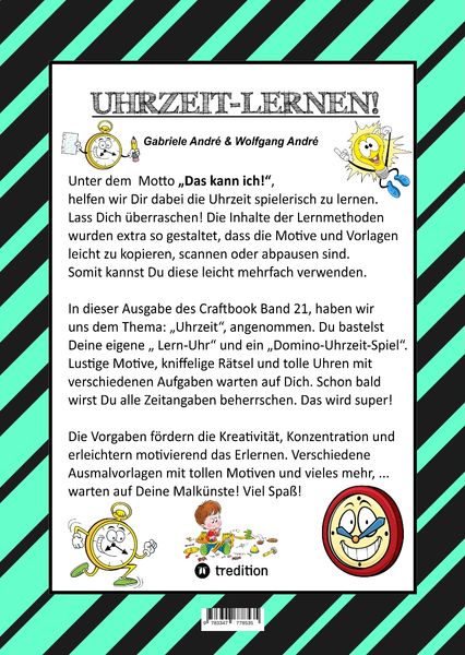 Produktbild: Craftbook - Uhrzeit Lernen - Bastelvorlage Lernuhr - Domino Uhrzeitspiel - Ausmalmotive - Uhren - R&auml;tsel - Bilder